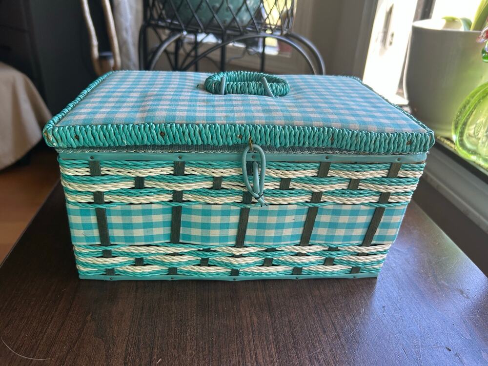 Vintage JCPenney wicker woven sewing basket from the 1950s or 1960s